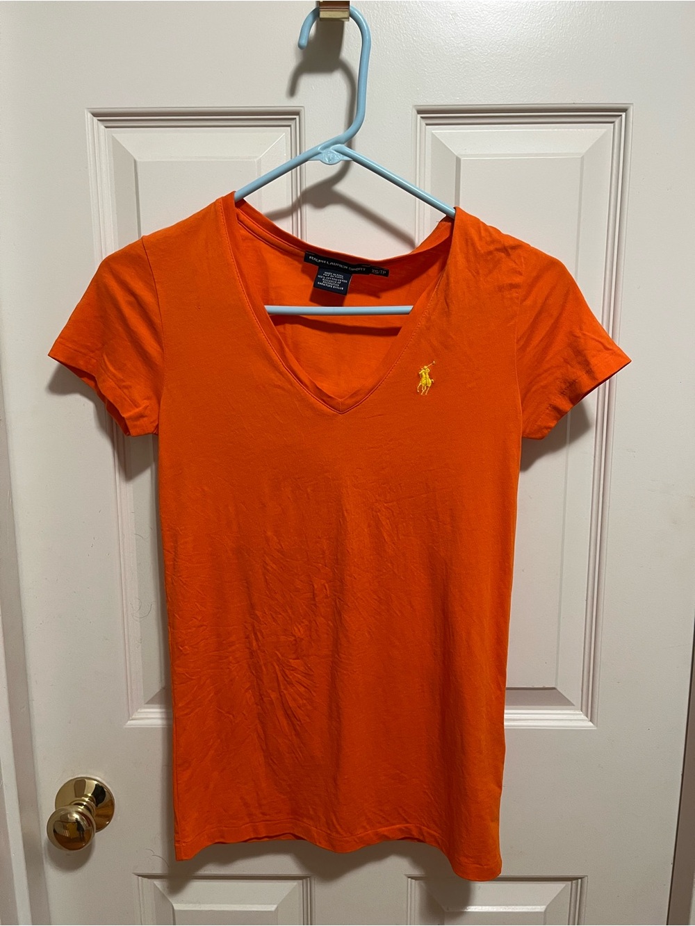 Ralph Lauren Women’s Bright Orange V-Neck Polo Tee